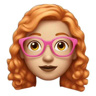 Ginger girl with makeup and pink glasses, shoulder length hair, wearing pink sticker
