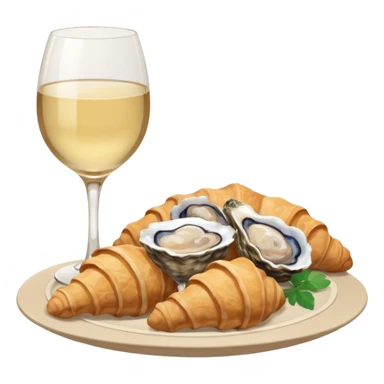 French cuisine humanless avatar in clean emoji-style illustration. 1 Croissant, oysters and wine glass, soft beige tones, simple shapes, flat design, refined and cozy. sticker