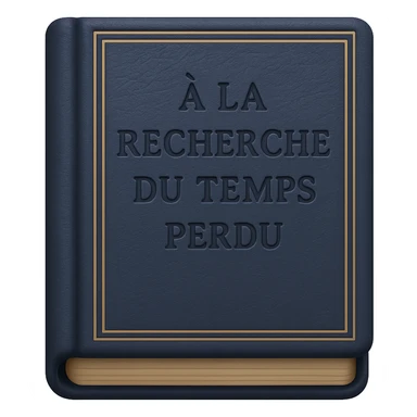 Create an emoji of a classic French book inspired by 'À la recherche du temps perdu' with a navy blue cover, embossed title, elegant and minimal design, no text. Maintain a classic and refined look. sticker