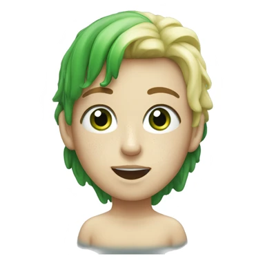 Skibidi toilet with green hair and freckles and big green eyes sticker
