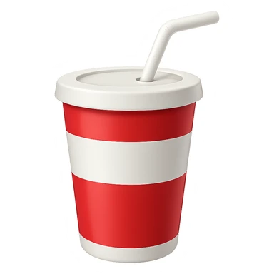 Make the soft drink cup red and white in the style of apple emojis, add a straw, with no background. Keep the emoji style look. sticker