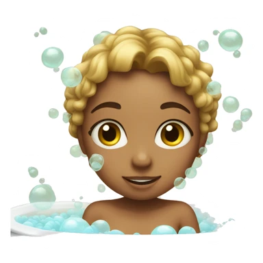 Girl in a tub full of bubbles. Show the tub sticker