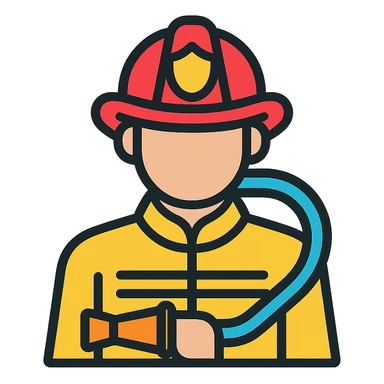 firefighter icon with helmet and hose, clean and modern style sticker