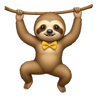 cute swinging Sloth on stick, yellow bow tie sticker