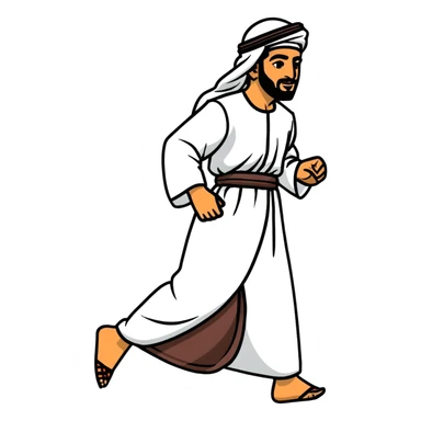Arab man walking confidently in traditional clothing, side view, mid-stride sticker