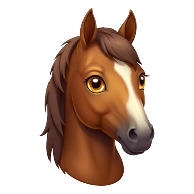 Cinematic Cute Bay Horse Portrait Emoji, Head tilted playfully and inquisitively, showcasing a glossy bay fur with a vibrant sheen and expressive amber eyes filled with curiosity, Simplified yet irresistibly adorable features, highly detailed, glowing with a warm, friendly glow, high shine, affectionate and spirited, stylized with a touch of whimsy, bright and endearing, soft glowing outline, capturing the essence of a mischievous yet loving horse, so playful it feels like it could prance out of the screen and into your arms! sticker