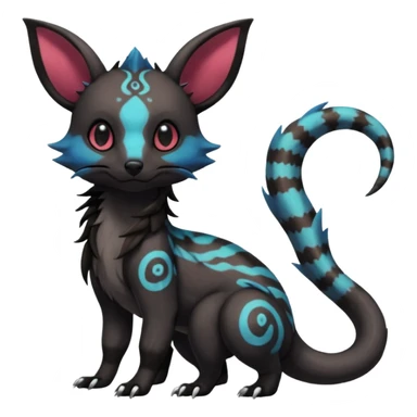  realistic cute epic aesthetic gothic colorful Salandit-Eevee-Civet-species-Fakemon-hybrid-creature, with markings, full body sticker