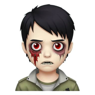 boy zombie with black hair, emo look, stitched mouth, dark circles under eyes sticker