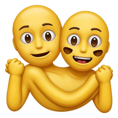 Normal yellow emoji but cross eyes with dead looking mouth with younger hanging out with arms chocking itself sticker