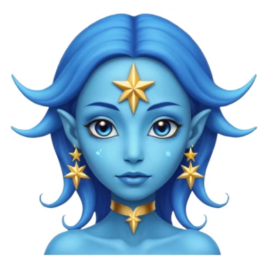 blue alien woman with golden star earrings sticker