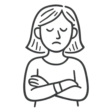 a woman crossing her arms, hand drawn outline style sticker