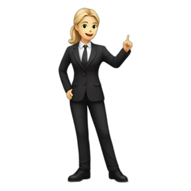 Full length white young teacher in black suit pointing finger up sticker