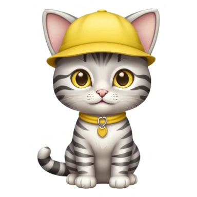Silver tabby cat cub with yellow hat full body sticker