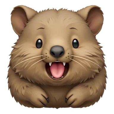 Cinematic Cute Yawning Wombat Portrait Emoji, Head tilted slightly with a dramatic, wide-open yawn, showcasing a soft, downy shaggy brown fur with drooping ears, round eyes barely open in drowsy contentment, Simplified yet irresistibly adorable features, highly detailed, glowing with a soft, cozy glow, high shine, relaxed yet expressive, stylized with a touch of rustic charm, bright and endearing, soft glowing outline, capturing the essence of a sleepy yet affectionate wombat, so drowsy it feels like it could stretch out of the screen and curl up for a nap! sticker