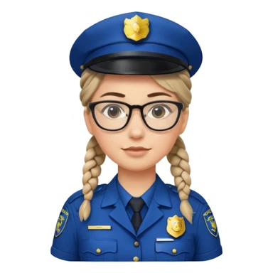 police officer woman with glasses, wearing uniform, braided hair sticker