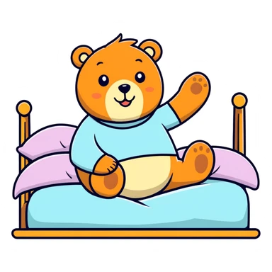 Bear in bed waving sticker