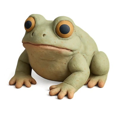 realistic bufo frog doll, claymation style, visible fingerprints, pastel colors, no background sticker