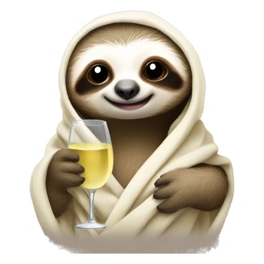 cute baby sloth wrapped in blanket holding a glass of white wine/prosecco sticker