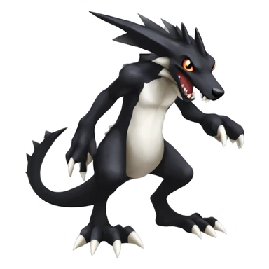 Black Cool Edgy Nargacuga-Garchomp-Houndoom-Sergal Fakémon with Edgy markings,  full body sticker