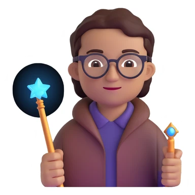 developer with glasses holding a glowing magic wand sticker