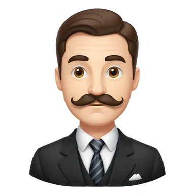 Finance bro with an obnoxiously large handlebar mustache, wearing a suit and tie, smirking confidently sticker