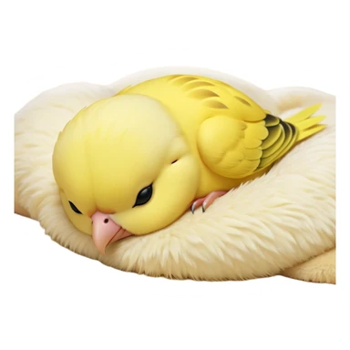 Meme-Worthy Cute Sleeping Yellow Budgie Portrait Emoji, Head resting peacefully with a contented smile, showcasing a petite, delicate build and a luxuriously soft yellow feathered fur, eyes shut in a serene nap, Simplified yet hilariously adorable features, highly detailed, glowing with a soft, drowsy light, high shine, relaxed and utterly lovable, stylized with an air of playful laziness, bright and heartwarming, soft glowing outline, capturing the essence of a comically sleepy budgie, so meme-worthy it feels like it could instantly become the next viral sensation of adorable slumber! sticker