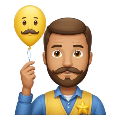 man with bead and mustache holding star yellow balloon sticker