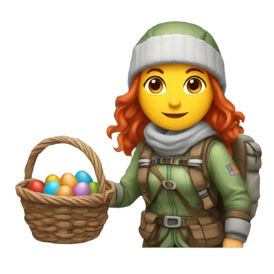 Greek Female winter mountaineer red hair white skin climbing with Greek Flag and Easter eggs basket sticker