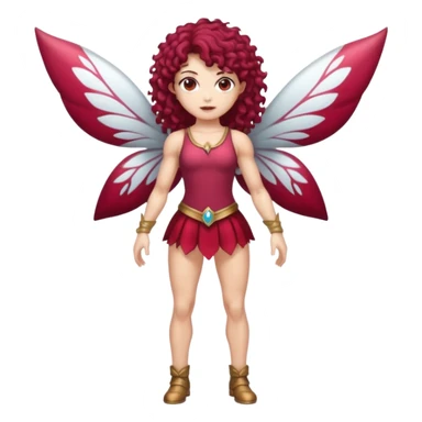 full body woman short curly brown mullet brown eyes white skin muscular build cranberry battle fairy sticker