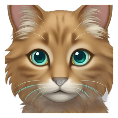 Brown fluffy cat with teal eyes , a lighter brown mane sliver of orange fur at the top of her head sticker