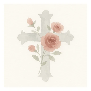 goth cross with roses, watercolor art style sticker