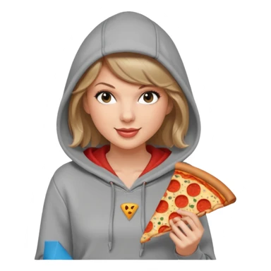 Taylor Swift, wearing hoodie, holding a slice of pizza





































 sticker