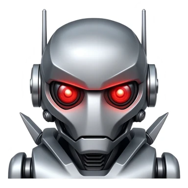 Menacing robot with glowing red eyes and sharp metallic features sticker