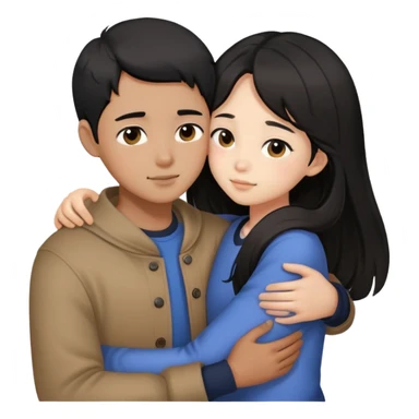 characters hugging each other 1 boy black short hair 1 girl black long hair korean sticker