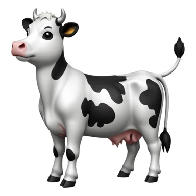cinematic-[cow]-realistic-full-body-standing-emoji,-tail-flicking-lazily,-head-tilted-dramatically,-sleek-[black and white]-fur,-simplified-yet-realistic-focused-features,-highly-detailed,-glowing-with-an-almost-sarcastic-glow sticker