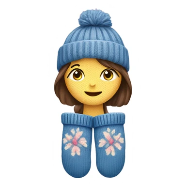 A pair of cozy knitted mittens with a girl design sticker