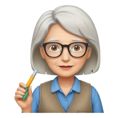 Female Teacher – older woman, similar vest attire, glasses, holding chalk sticker
