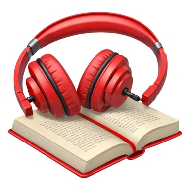 Red headphones laying on a closed red book emoji sticker