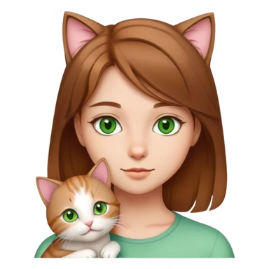 cute girl medium light brown hair green eyes and a cute kitty sticker
