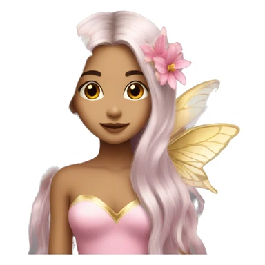 Beautiful, flower, fairy, pink, gold, silver, long hair, butterfly wings sticker