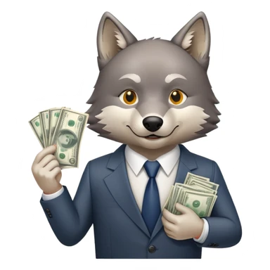 wolf in business suit holding money and stock charts sticker