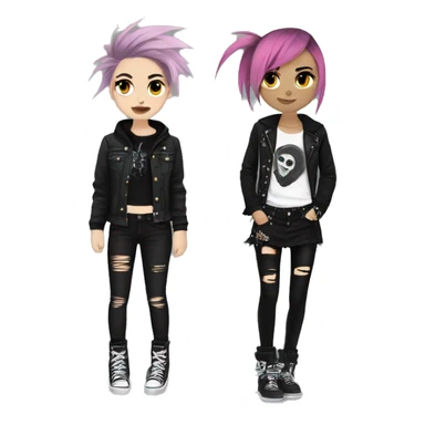 two emo girls with punk clothes, beautiful, aesthetic  sticker