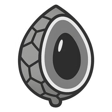 mamey shaped like a soccer ball, brown shell, red interior, black seed, minimalist style sticker