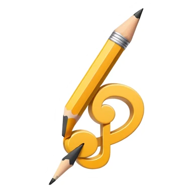 Minimalistic flat vector icon, iOS style, thin black contour on white background. Musical note with a pencil crossing it. Clean, no text, no shadows sticker