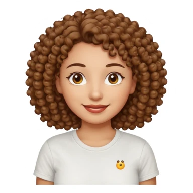 
professional, curly brown lady with hazel eyes, a little dot on the top of the left lip, a normal t shirst sticker