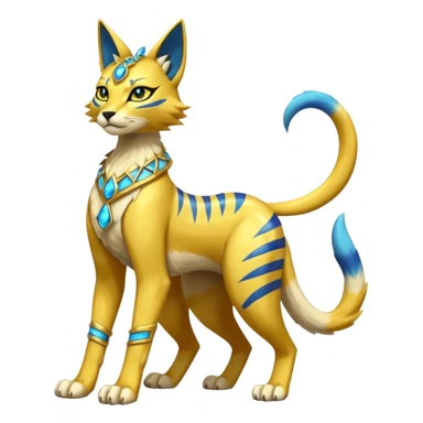 Modern anthropomorphic furry futuristic shiny colorful Bastet-Lombax-Zeraora-Renamon-fusion (full body) sticker