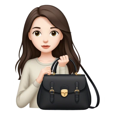  beautiful pale brunette girl with long hair with black shoulder bag sticker