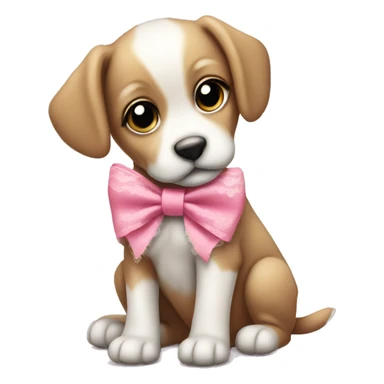 Puppy with Cute pink bow with lace border  sticker