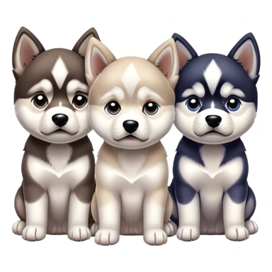 very sad three puppies 
huskies look pitifully sticker