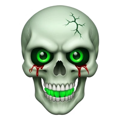 Bleeding skull with glowing green eyes and a sinister smile sticker